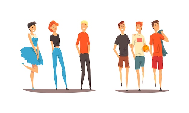 Compañía de amigos que pasan tiempo juntos hablando y caminando Conjunto vectorial
