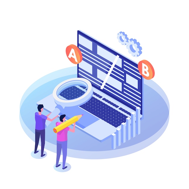 Comparación ab concepto isométrico de prueba dividida. ilustración.
