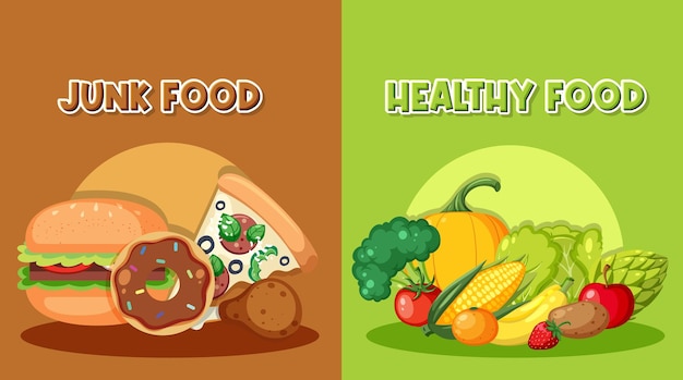 Comparación de comida saludable versus comida chatarra no saludable