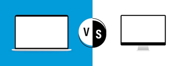 Comparación de dos dispositivos diferentes Laptop vs computadora VS fondo para comparación Ilustración vectorial
