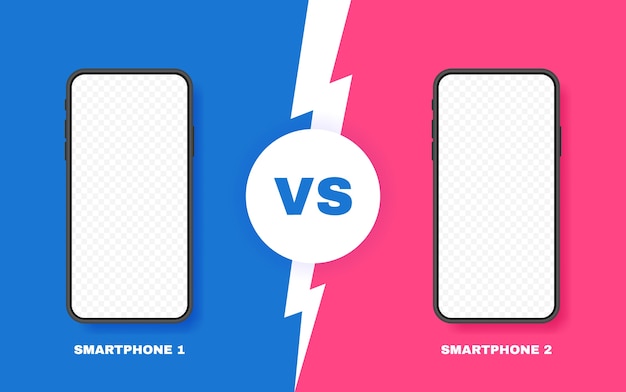 Comparación de dos teléfonos inteligentes diferentes. vs fondo con  relámpago para comparar. ilustración.