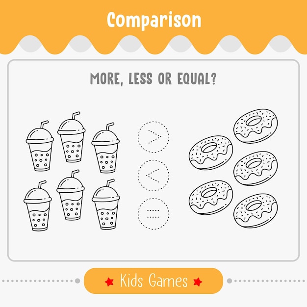 Comparación de juegos de matemáticas para niños más menores o iguales