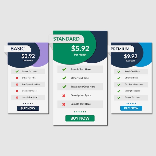 Vector comparación moderna y diseño de plantilla de tabla de precios del sitio web