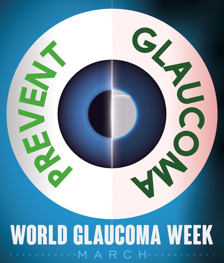 Vector comparación de ojos sanos y enfermos para promover la prevención durante la semana mundial del glaucoma