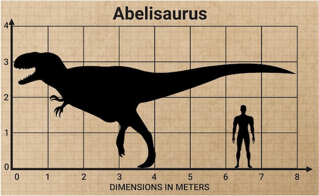 Vector comparando el tamaño de abditosaurus con el macho humano adulto promedio 18 metros
