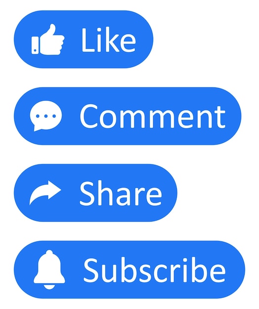Compartir comentarios y suscribirse a los botones del icono configurados con color azul Como el pulgar hacia arriba los íconos de suscripción