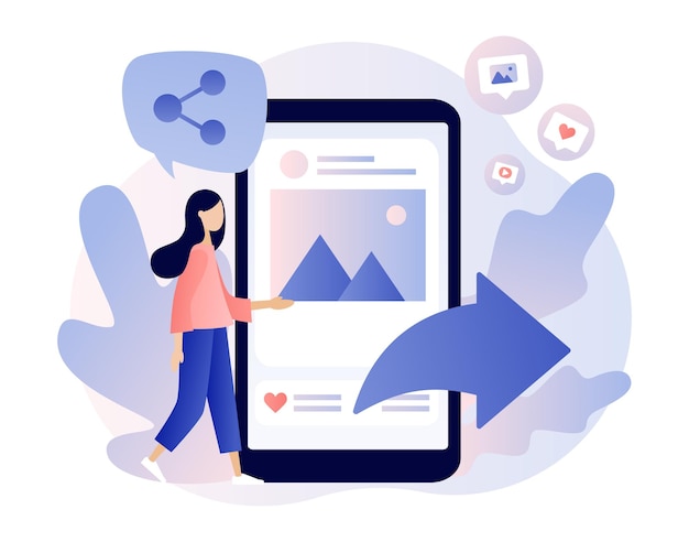 Compartir concepto Niña pequeña compartiendo datos fotos enlaces publicaciones y noticias en redes sociales Piso moderno