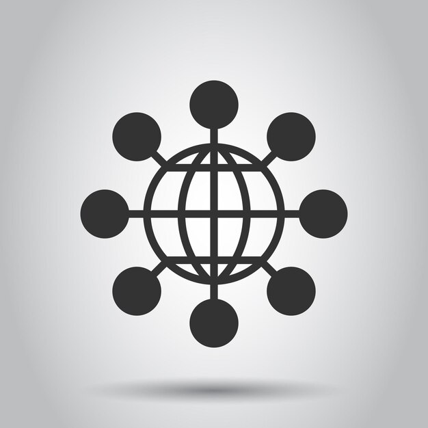 Compartir el icono del globo en estilo plano Ilustración de conexión digital en fondo blanco Concepto de negocio de comunicación de trabajo en equipo