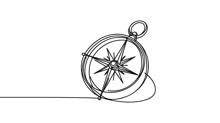 Vector compás de dibujo de una sola línea para localizar la dirección envío y concepto logístico