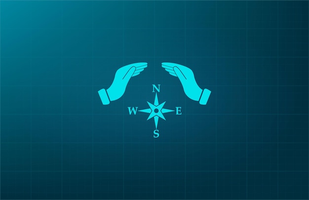 Compás en la mano Ilustración vectorial del símbolo en fondo azul Eps 10