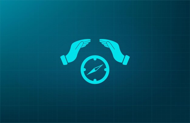 Compás en la mano Ilustración vectorial del símbolo en fondo azul Eps 10