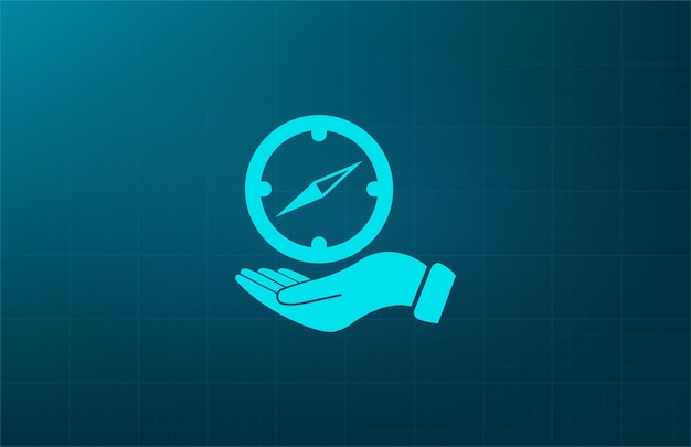 Compás en la mano Ilustración vectorial del símbolo en fondo azul Eps 10