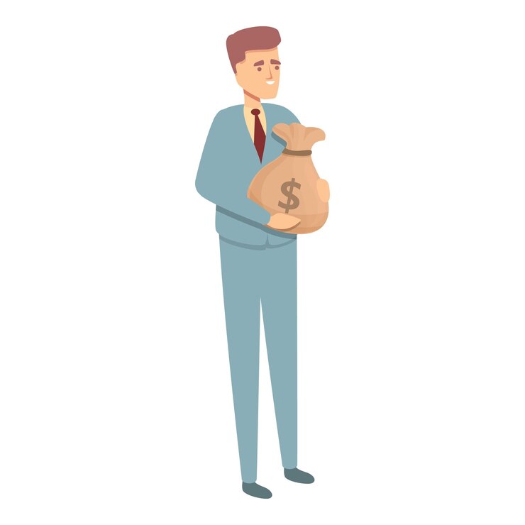 Vector compensación por icono de negocio vector de dibujos animados hombre con dinero competencia de la empresa
