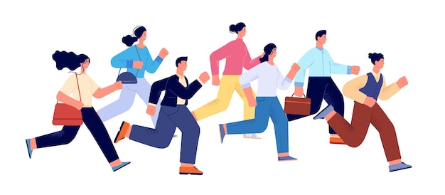 Competición empresarial Trabajador de oficina corriendo rivalidad hombre mujer Profesionales exitosos empleados felices son rivales para trabajar el concepto de vector total