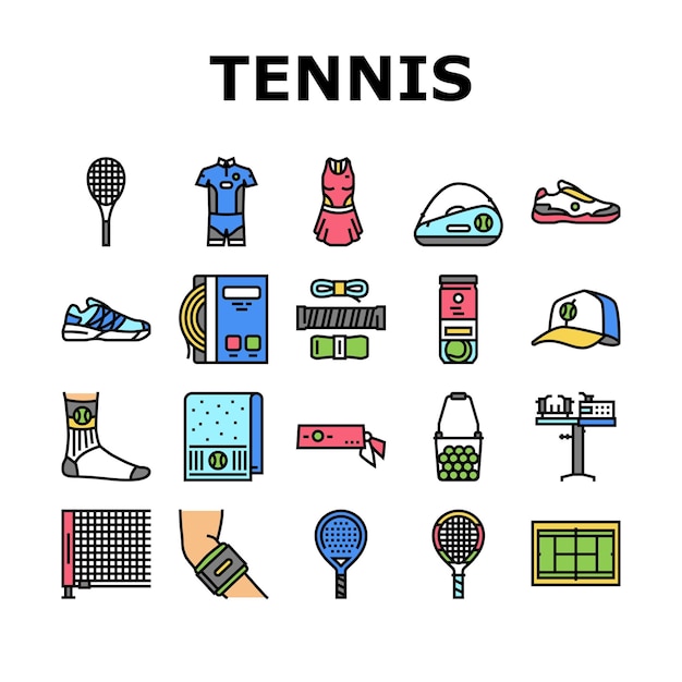 Competición de juegos deportivos de tenis Icons Set Vector