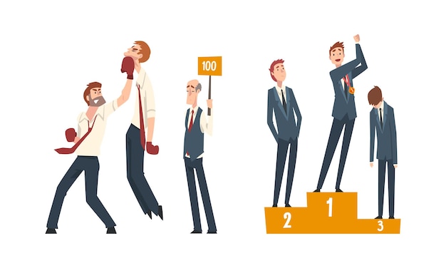 Competición de negocios y rivalidad con el boxeo de hombres y ganar un conjunto de vectores de premios