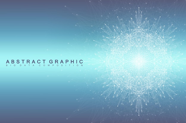 Complejo de Big Data. Comunicación gráfica de fondo abstracto. Telón de fondo de perspectiva de profundidad. Matriz mínima con líneas y puntos compuestos. Visualización de datos digitales. Ilustración de vector de datos grandes.