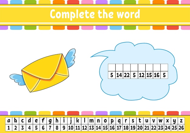 Completa las palabras. Código cifrado. Aprendizaje de vocabulario y números.