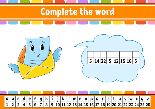 Completa las palabras. Código cifrado. Aprendizaje de vocabulario y números.