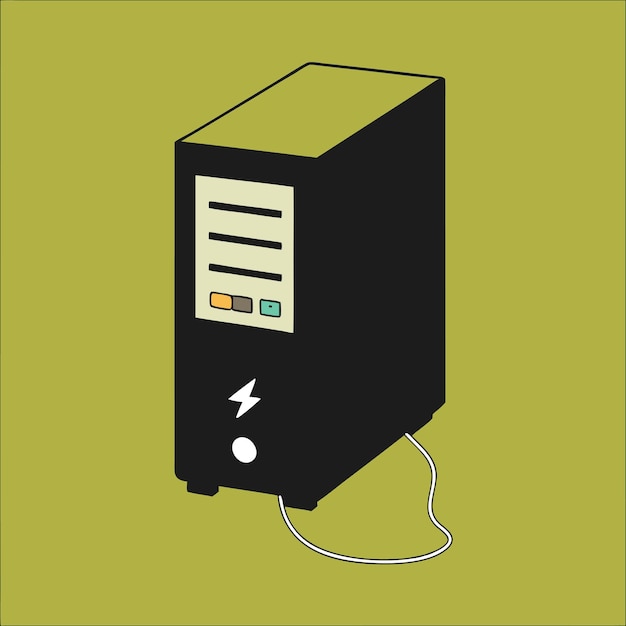 Componentes de hardware de computadora Partes y dispositivos con caja de gabinete de computadora Estilo vectorial Ilustra