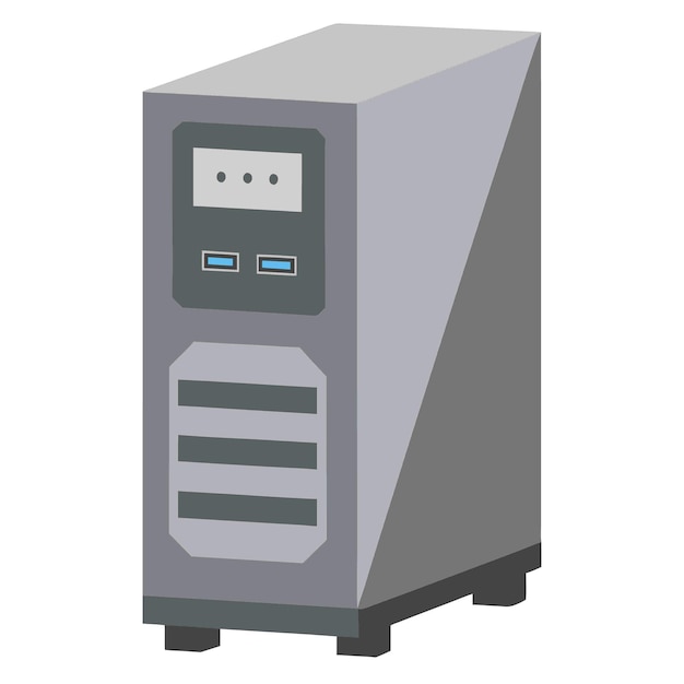 Componentes de hardware de computadora Partes y dispositivos con caja de gabinete de computadora Estilo vectorial Ilustra