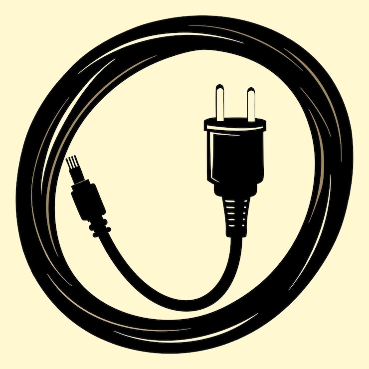 Vector componentes de hardware de computadora partes y dispositivos con diseño de estilo vectorial de cable de alimentación