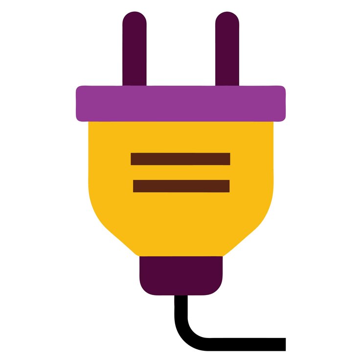 Vector componentes de hardware de computadora partes y dispositivos con diseño de estilo vectorial de cable de alimentación