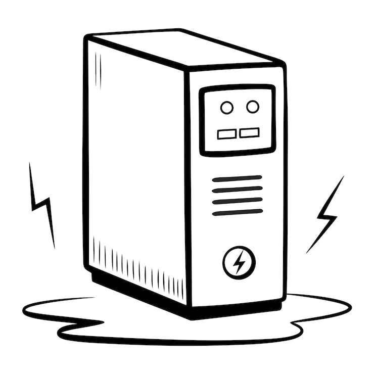 Vector componentes de hardware de computadora partes y dispositivos con diseño de estilo vectorial de la caja del gabinete de la computadora