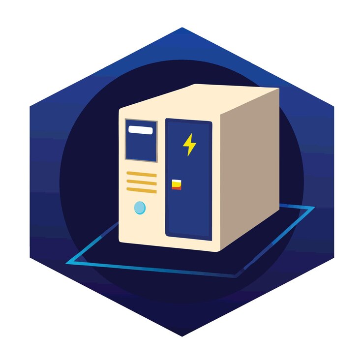 Vector componentes de hardware de computadora partes y dispositivos con diseño de estilo vectorial de la caja del gabinete de la computadora
