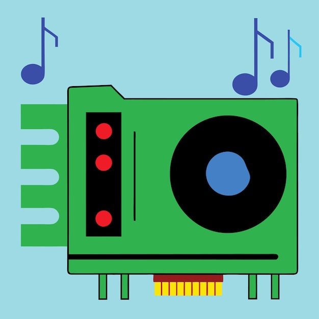 Componentes de hardware de computadora Partes y dispositivos con diseño de estilo vectorial de tarjeta de sonido