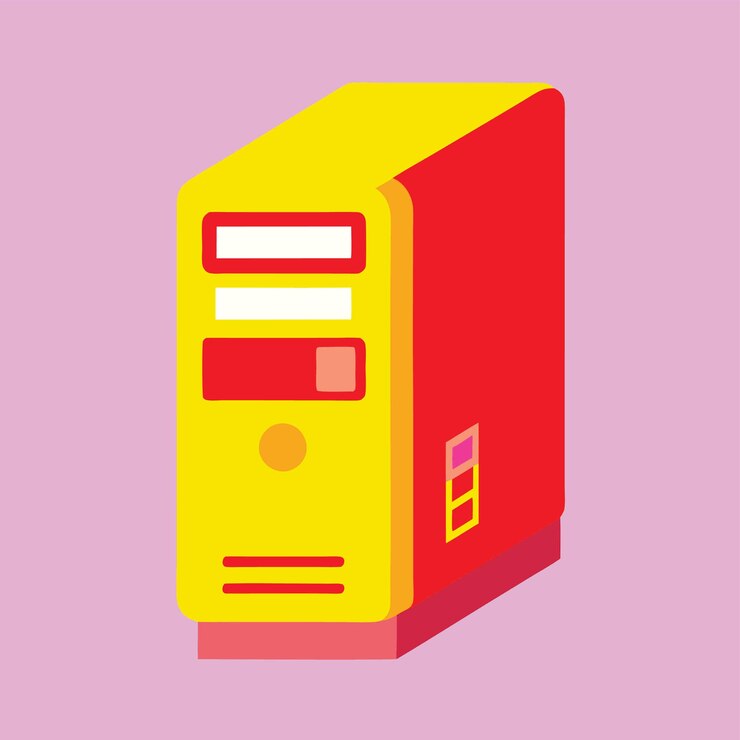 Vector componentes de hardware de computadora partes y dispositivos con dispositivos de almacenamiento diseño de estilo vectorial
