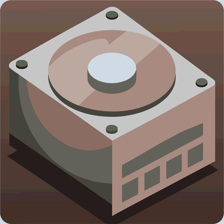 Vector componentes de hardware de computadora partes y dispositivos con dispositivos de almacenamiento diseño de estilo vectorial