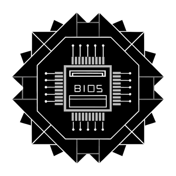 Vector componentes de hardware de computadora partes y dispositivos con ilustración de estilo vectorial del chip bios