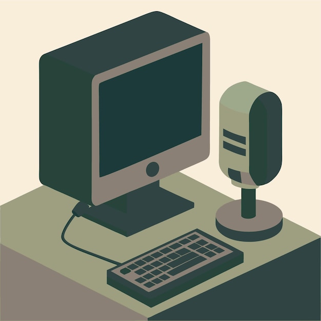 Componentes de hardware de computadora Partes y dispositivos con ilustración de estilo vectorial de micrófono