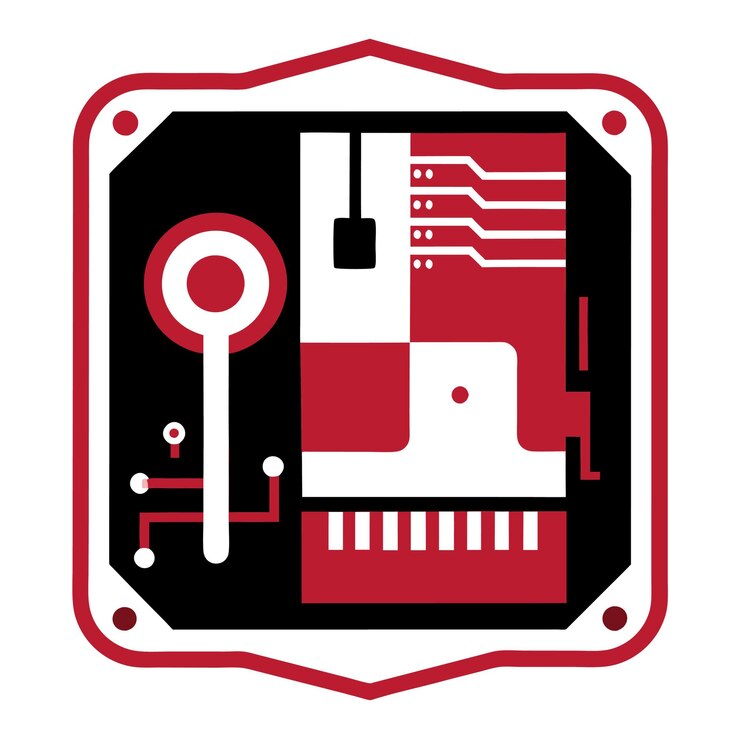 Vector componentes de hardware de computadora partes y dispositivos con ilustración de estilo vectorial de la placa base