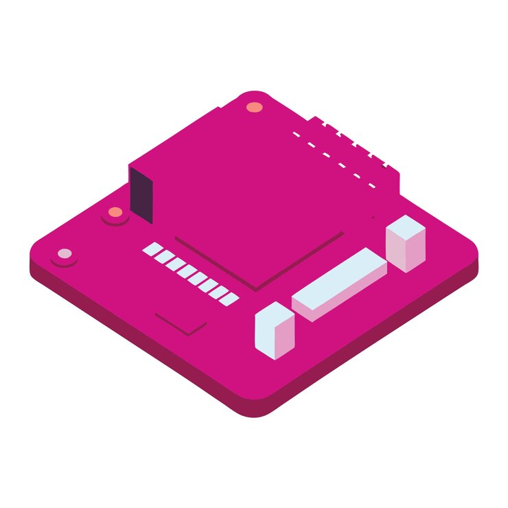Vector componentes de hardware de computadora partes y dispositivos con ilustración de estilo vectorial de la placa base