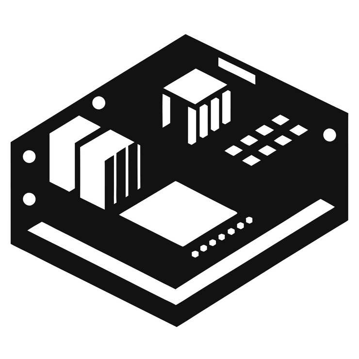 Vector componentes de hardware de computadora partes y dispositivos con ilustración de estilo vectorial de la placa base
