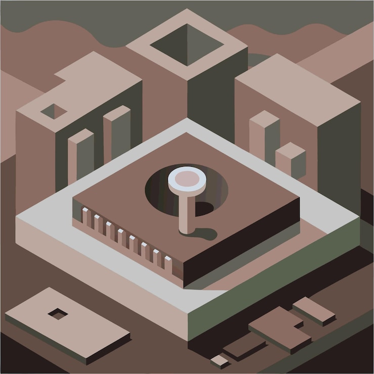 Vector componentes de hardware de computadora partes y dispositivos con ilustración de estilo vectorial de la placa base