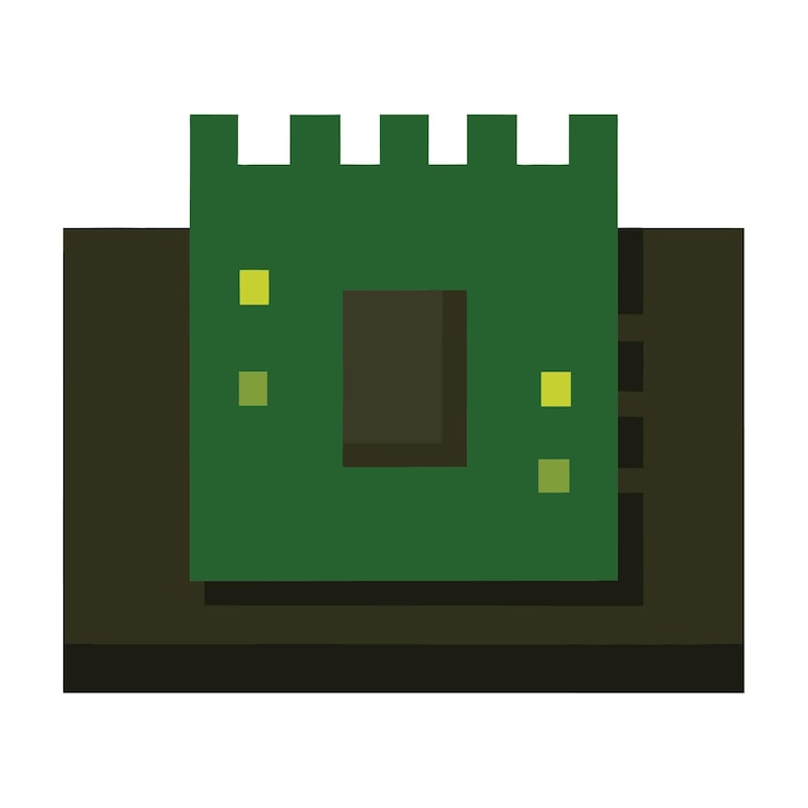 Vector componentes de hardware de computadora partes y dispositivos con ilustración de estilo vectorial de la placa base