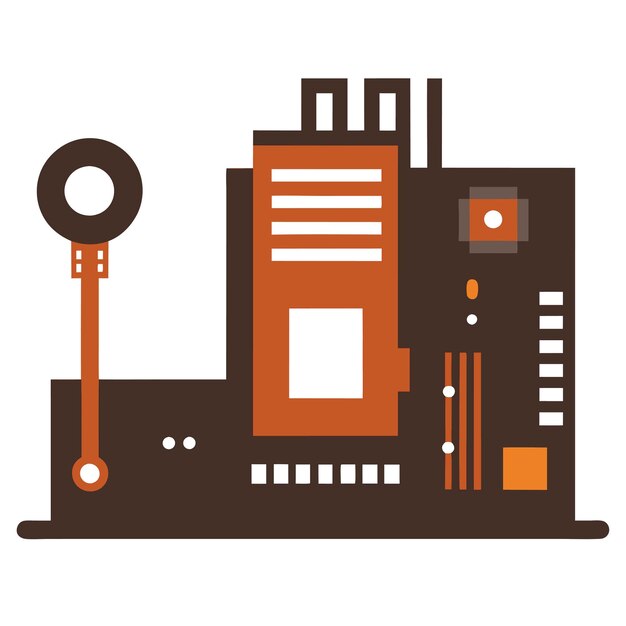 Componentes de hardware de computadora Partes y dispositivos con ilustración de estilo vectorial de la placa base