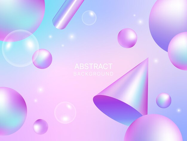 Composición 3D abstracta con esferas holográficas y formas geométricas