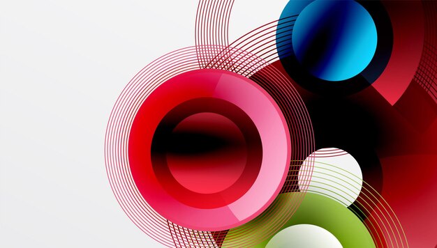 Composición abstracta de círculos superpuestos con gradientes suaves y efectos de transparencia Diseño limpio y moderno que hace hincapié en la simetría de profundidad una estética mínima
