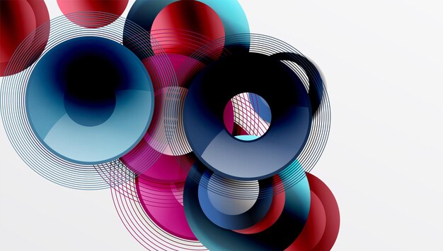 Composición abstracta de círculos superpuestos con gradientes suaves y efectos de transparencia Diseño limpio y moderno que hace hincapié en la simetría de profundidad una estética mínima