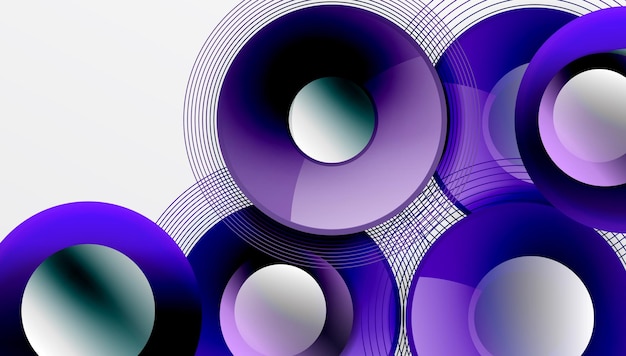 Composición abstracta de círculos superpuestos con gradientes suaves y efectos de transparencia limpios y
