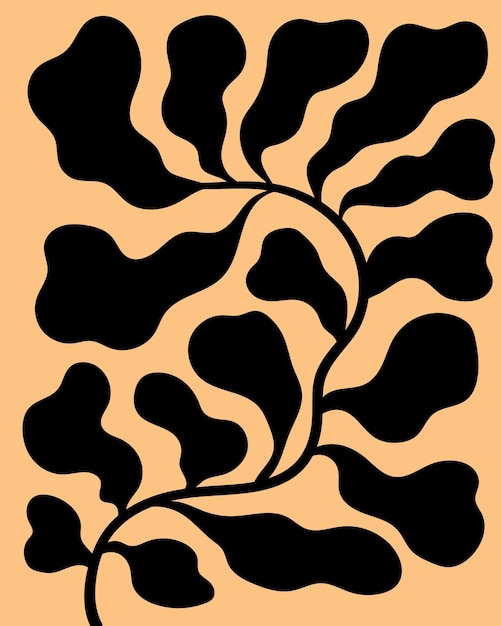 Composición abstracta contemporánea con hoja. Decoración de pared bohemia. Impresión de arte de mediados de siglo.
