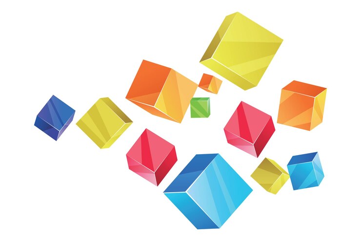 Vector composición abstracta de cubos 3d coloridos que flotan en el espacio