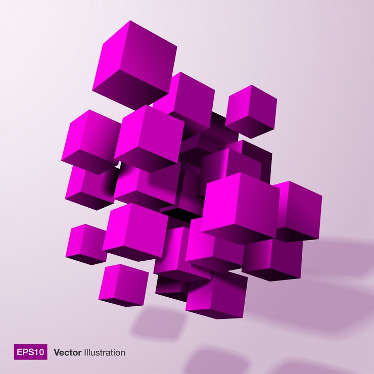 Vector composición abstracta de cubos de color púrpura 3d. vector