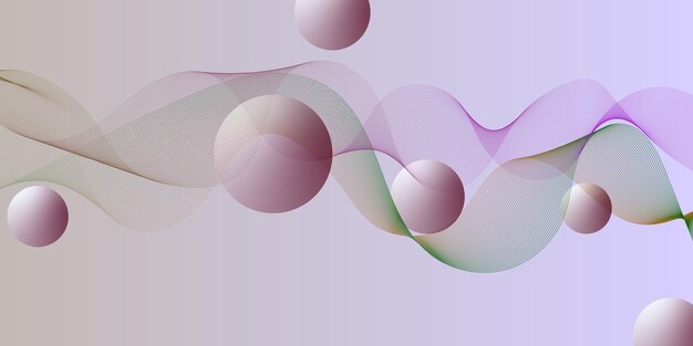 Composición abstracta con esferas flotantes y líneas onduladas