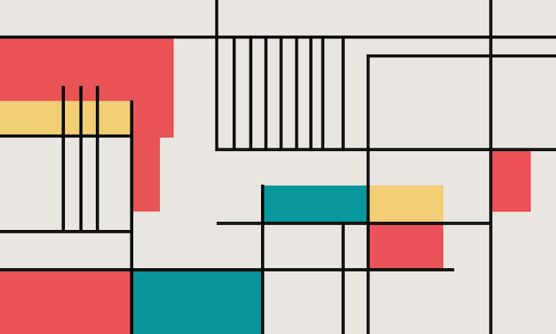 Composición abstracta en estilo De Stijl con formas geométricas y colores primarios