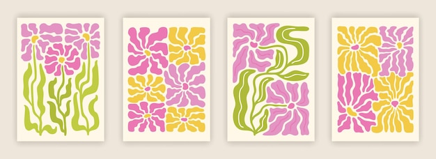 Composición abstracta de flores y hojas de arte moderno diseño de carteles interiores de fondo ingenuo